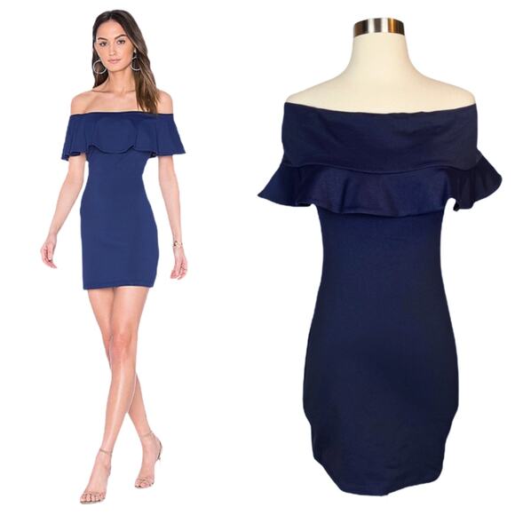 SUSANA MONACO Off Shoulder Dress Hannah Ruffles Jersey Knit Midnight Navy XS NWT - Picture 10 of 10